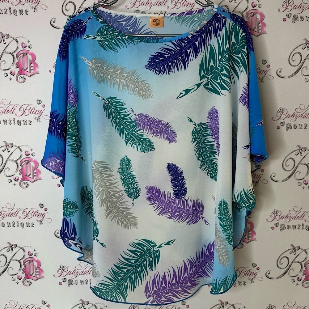 Northwest spirit coverup beach shirt blouse Vibrant Feather Print Blouse